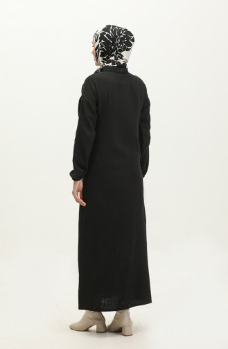 Full-length Buttoned Plain Dress 0298-04 Black 0298-04