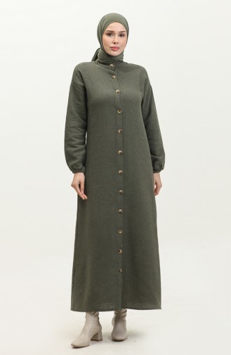 Buttoned Plain Dress 0298-07 Khaki 0298-07
