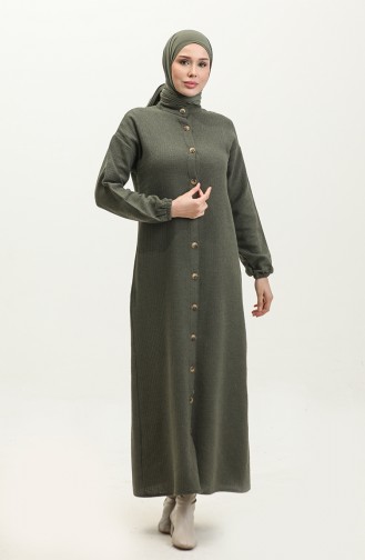 Buttoned Plain Dress 0298-07 Khaki 0298-07