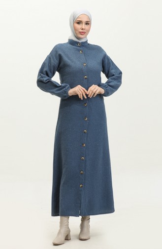 Buttoned Plain Dress 0298-10 Navy Blue 0298-10