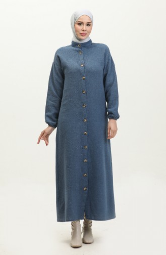 Buttoned Plain Dress 0298-10 Navy Blue 0298-10
