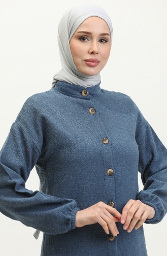 Buttoned Plain Dress 0298-10 Navy Blue 0298-10