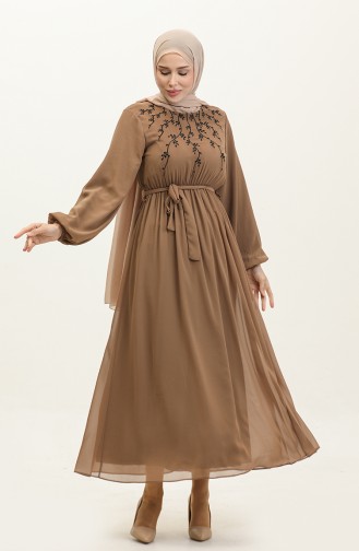 Embroidered Chiffon Dress 24Y8891-05 Milk Coffee 24Y8891-05