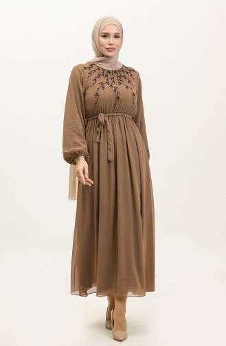 Embroidered Chiffon Dress 24Y8891-05 Milk Coffee 24Y8891-05