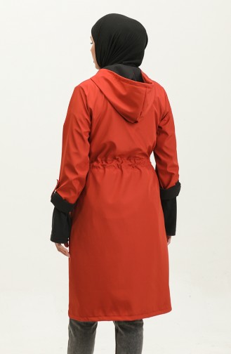 Shirred Waist Hooded Raincoat 0295-02 Brick Red 0295-02