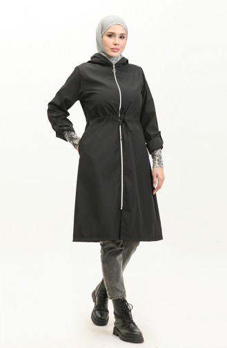 Shirred Waist Hooded Raincoat 0295-04 Black 0295-04