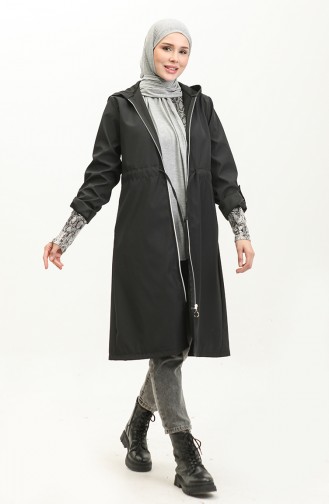 Shirred Waist Hooded Raincoat 0295-04 Black 0295-04