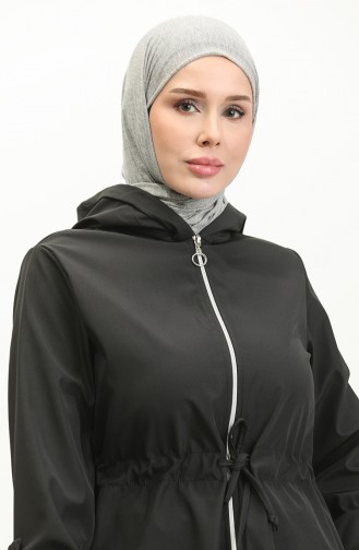 Shirred Waist Hooded Raincoat 0295-04 Black 0295-04