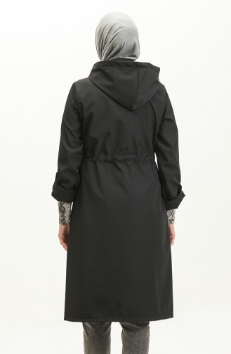 Shirred Waist Hooded Raincoat 0295-04 Black 0295-04