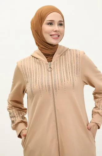 İki İplik Taş Baskılı Spor Ferace 24K9092-01 Sütlü kahve 24K9092-01