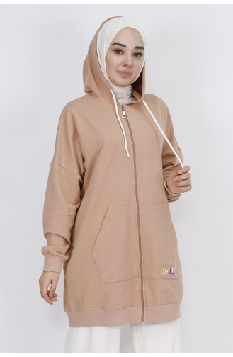 Sweat Oversize A 2 Poches Et Capuche En Tissu 71129-01 Beige 71129-01