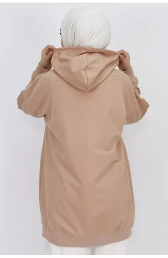 2 İp Kumaş Cepli Ve Kapüşonlu Oversize Sweatshirt 71129-01 Bej