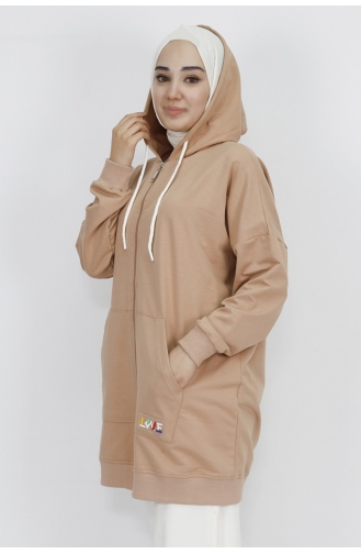 Sweat Oversize A 2 Poches Et Capuche En Tissu 71129-01 Beige 71129-01