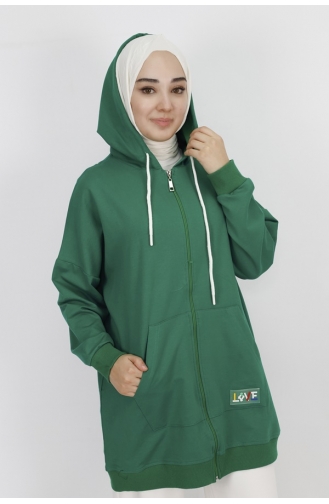 2 İp Kumaş Cepli Ve Kapüşonlu Oversize Sweatshirt 71129-02 Yeşil