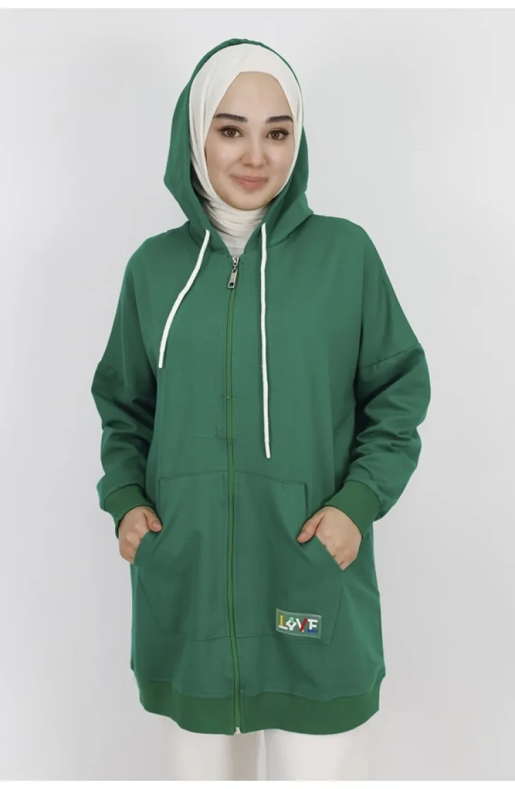 Sweat Oversize A 2 Poches Et Capuche En Tissu 71129-02 Vert 71129-02