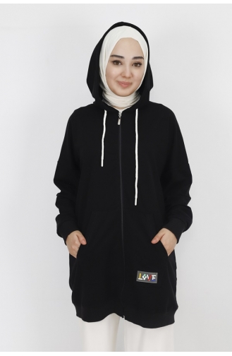 سويت شيرت كبير الحجم مزود بجيبين من القماش وقلنسوة 71129-03 أسود 71129-03