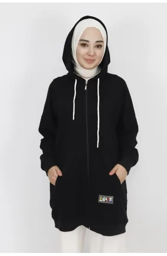 سويت شيرت كبير الحجم مزود بجيبين من القماش وقلنسوة 71129-03 أسود 71129-03