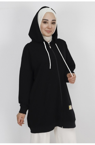 سويت شيرت كبير الحجم مزود بجيبين من القماش وقلنسوة 71129-03 أسود 71129-03