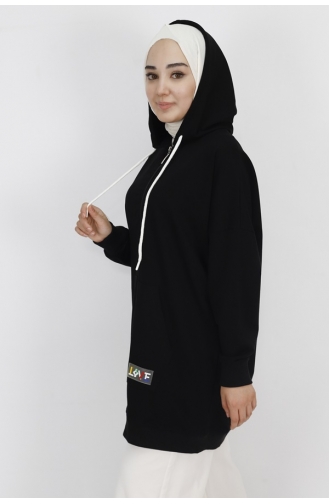 سويت شيرت كبير الحجم مزود بجيبين من القماش وقلنسوة 71129-03 أسود 71129-03