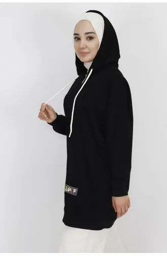 سويت شيرت كبير الحجم مزود بجيبين من القماش وقلنسوة 71129-03 أسود 71129-03