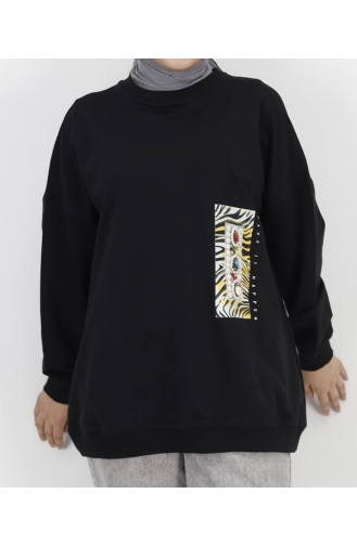 Oversize-Sweatshirt Aus 2-fädigem Stoff Mit Perlen Und Aufdruck 23001-03 Schwarz 23001-03