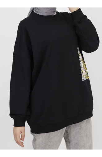 Oversize-Sweatshirt Aus 2-fädigem Stoff Mit Perlen Und Aufdruck 23001-03 Schwarz 23001-03