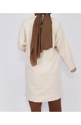 2 İp Kumaş İnci Ve Püskül Detaylı Sweatshirt 6950-01 Bej