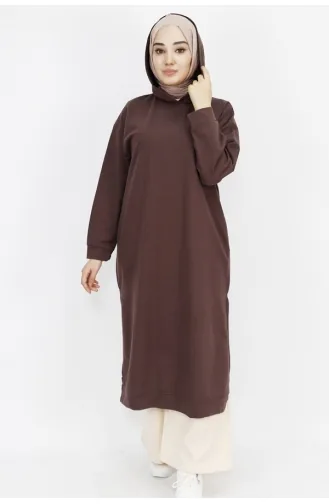 2 Thread Fabric Hooded Slit Detailed Sweatshirt 3007-01 Brown 3007-01