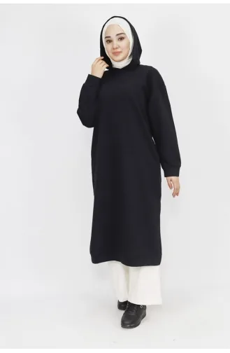 2 İp Kumaş Kapüşonlu Yırtmaç Detaylı Sweatshirt 3007-04 Siyah