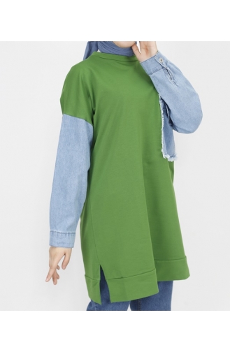 2 İp Kumaş Kot Cep Detaylı Sweatshirt 6957-01 Haki