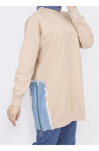 Sweat Tissu 2 Fils Denim Garni Et Imprimé 23288-01 Beige 23288-01