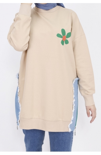 Sweat Tissu 2 Fils Denim Garni Et Imprimé 23288-01 Beige 23288-01