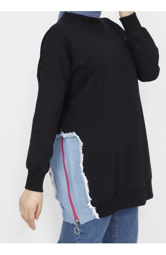 2-fädiges Denim-Sweatshirt Mit Garnierung Und Bedruckung 23288-04 Schwarz 23288-04