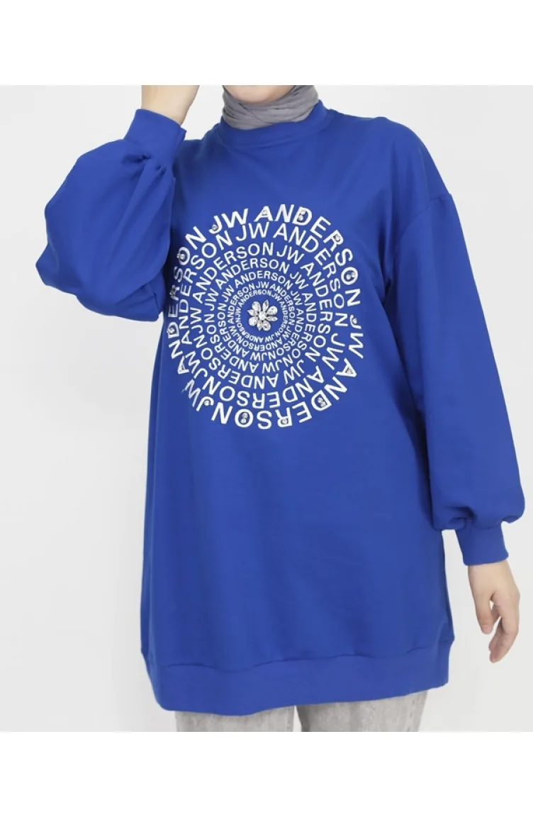 2 Thread Fabric Sweatshirt With Embroidery Text And Stone Detail 71143-01 Saks 71143-01