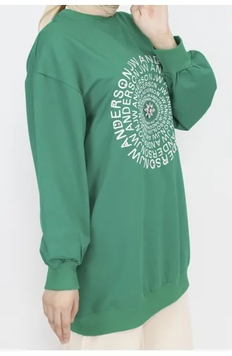 2 Thread Fabric Sweatshirt With Embroidery Text And Stone Detail 71143-02 Green 71143-02