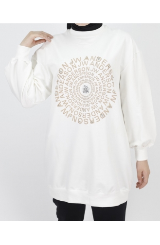 2 Thread Fabric Embroidery Text And Stone Detailed Sweatshirt 71143-03 Ecru 71143-03