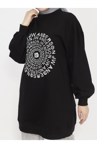 2 Thread Fabric Embroidery Text And Stone Detailed Sweatshirt 71143-04 Black 71143-04