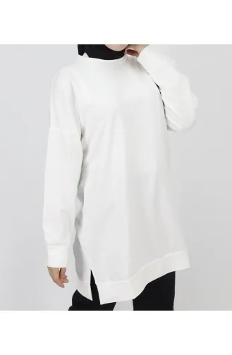 2 İp Kumaş Pul İşleme Detaylı Sweatshirt 6972-02 Ekru