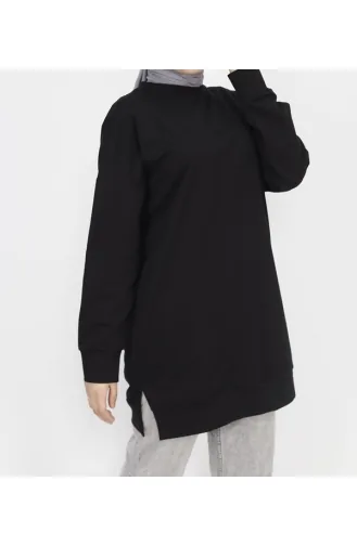 2 İp Kumaş Pul İşleme Detaylı Sweatshirt 6972-03 Siyah