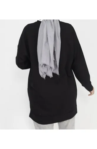 2 İp Kumaş Pul İşleme Detaylı Sweatshirt 6972-03 Siyah