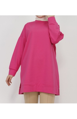 Sweatshirt Aus 2-fädigem Stoff Mit Paillettenstickerei Detailliertes 6972-04 Fuchsia 6972-04