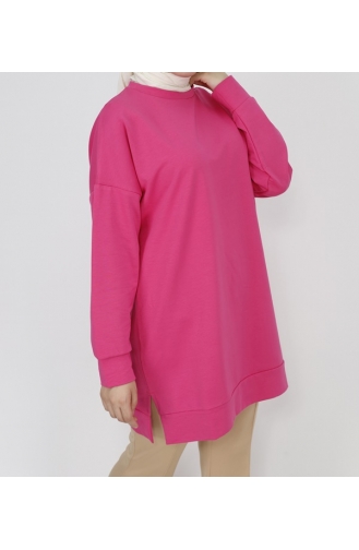 Sweatshirt Aus 2-fädigem Stoff Mit Paillettenstickerei Detailliertes 6972-04 Fuchsia 6972-04