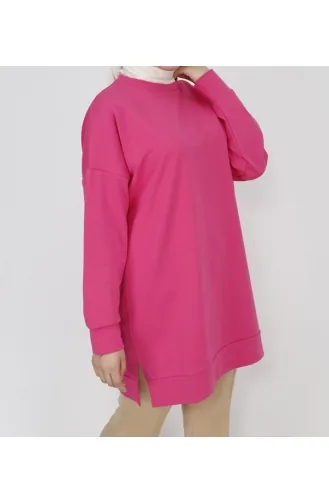 2 Thread Fabric Sequin Embroidery Detailed Sweatshirt 6972-04 Fuchsia 6972-04