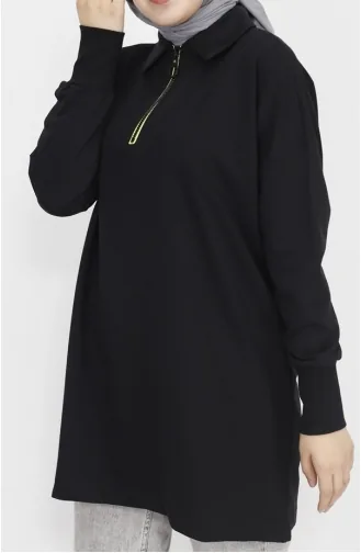Sweat Détail Fermeture Éclair Col Tissu 2 Fils 23296-03 Noir 23296-03