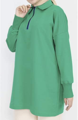 Sweatshirt Mit 2-fädigem Stoffkragen Und Reißverschluss 23296-04 Grün 23296-04