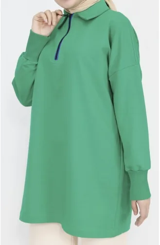2 Thread Fabric Collar Zipper Detailed Sweatshirt 23296-04 Green 23296-04
