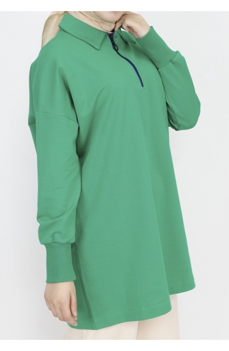 Sweatshirt Mit 2-fädigem Stoffkragen Und Reißverschluss 23296-04 Grün 23296-04