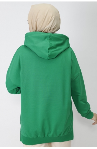 2 İp Kumaş Yazı Baskılı Kapüşonlu Sweatshirt 23299-02 Yeşil