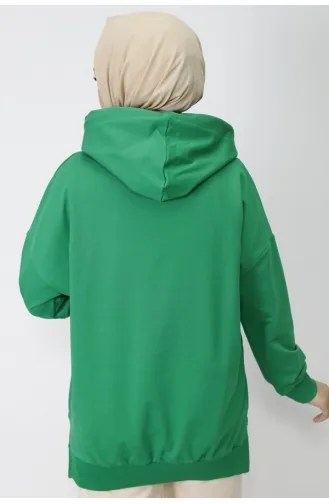 2 İp Kumaş Yazı Baskılı Kapüşonlu Sweatshirt 23299-02 Yeşil