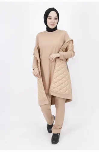 2 İp Kumaş Yelekli 3lü Takım 70060-01 Camel